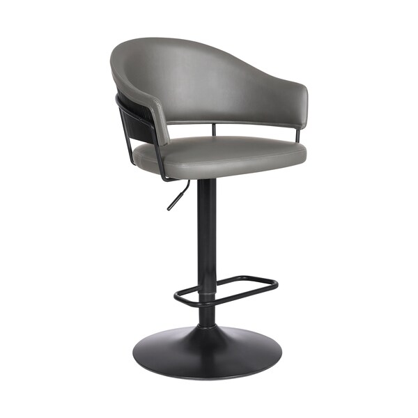 Armen Living Brody Adjustable Height Swivel Gray Faux Leather and Black Wood and Metal Base Bar Stool LCBOBABLGR - main